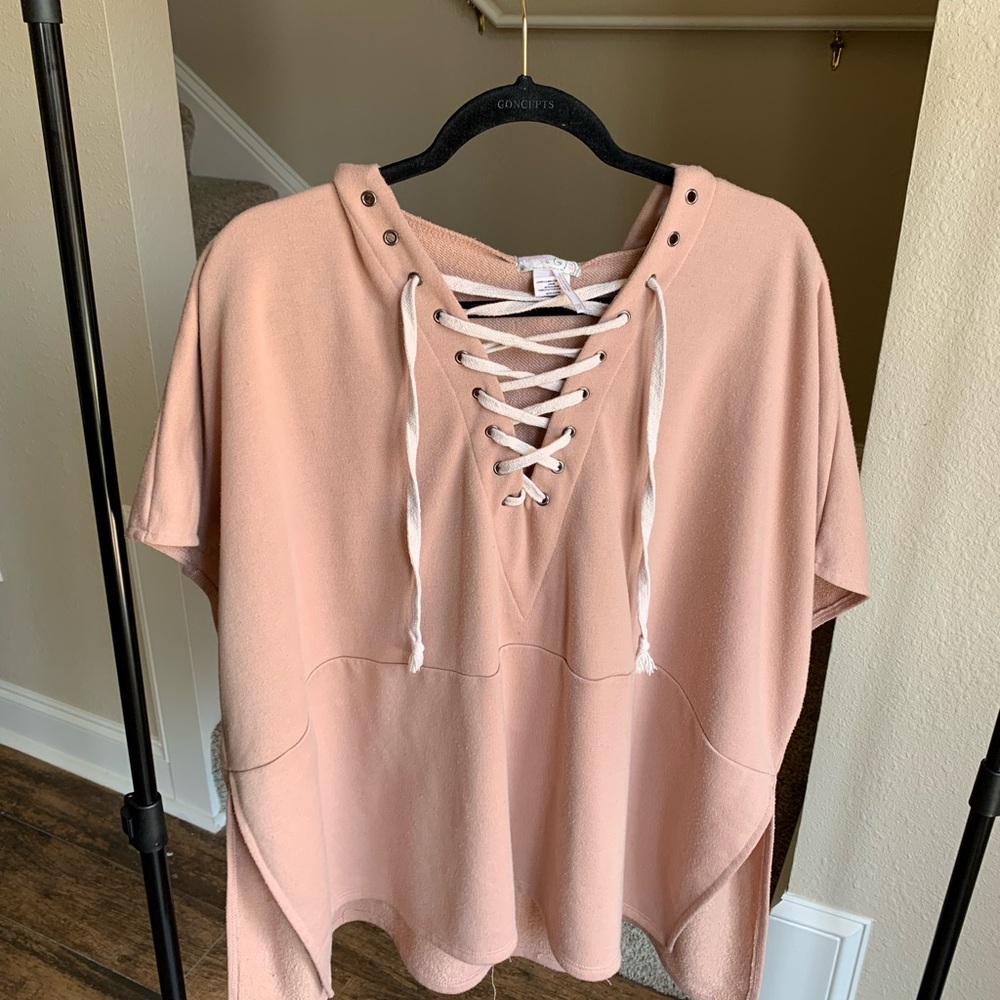 Free People Pink Rose Lace-Up Top in Soft Brown. One size fits all!